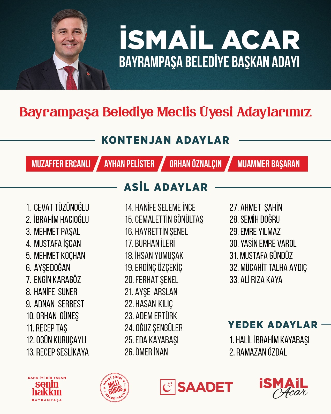 SAADET PARTİ'NİN BAYRAMPAŞA LİSTESİ BELLİ OLDU